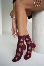 0200.267 - calza donna corta in cotone elasticizzato - gufi