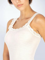 1491 - canotta donna plissé con pizzo in lana e seta - made