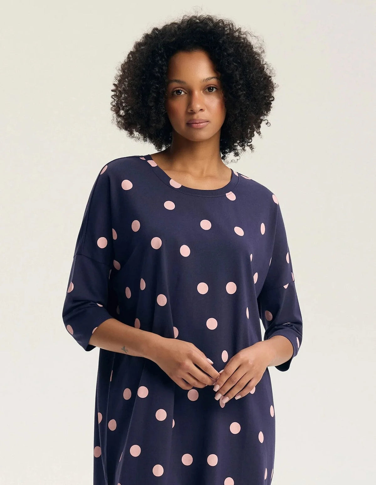 45411 - gitte - camicia da notte donna in cotone manica 3/4