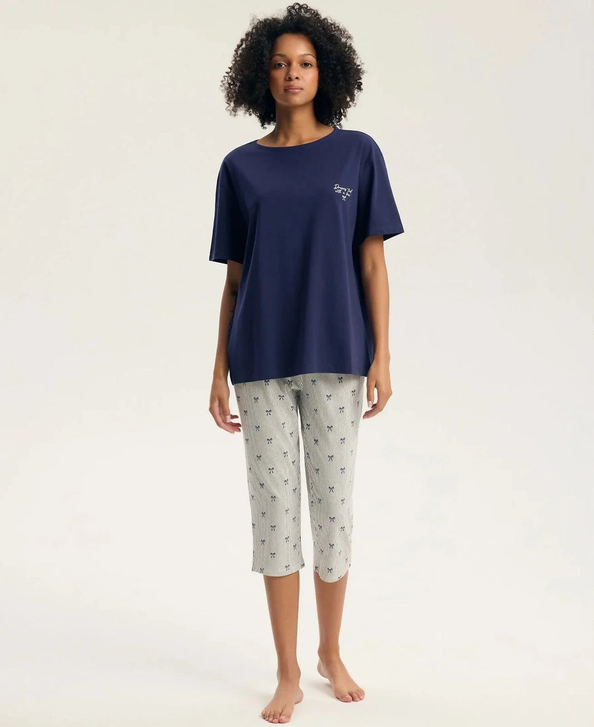45431 - gaela -pigiama da donna in puro cotone con scollo