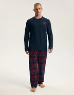 45455 indigo - pigiama lungo da uomo in puro cotone