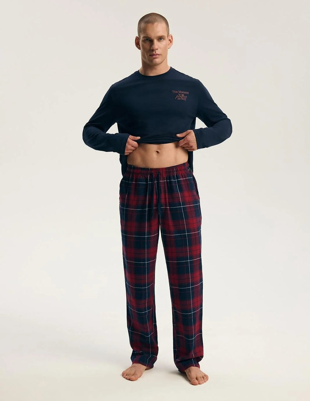 45455 indigo - pigiama lungo da uomo in puro cotone