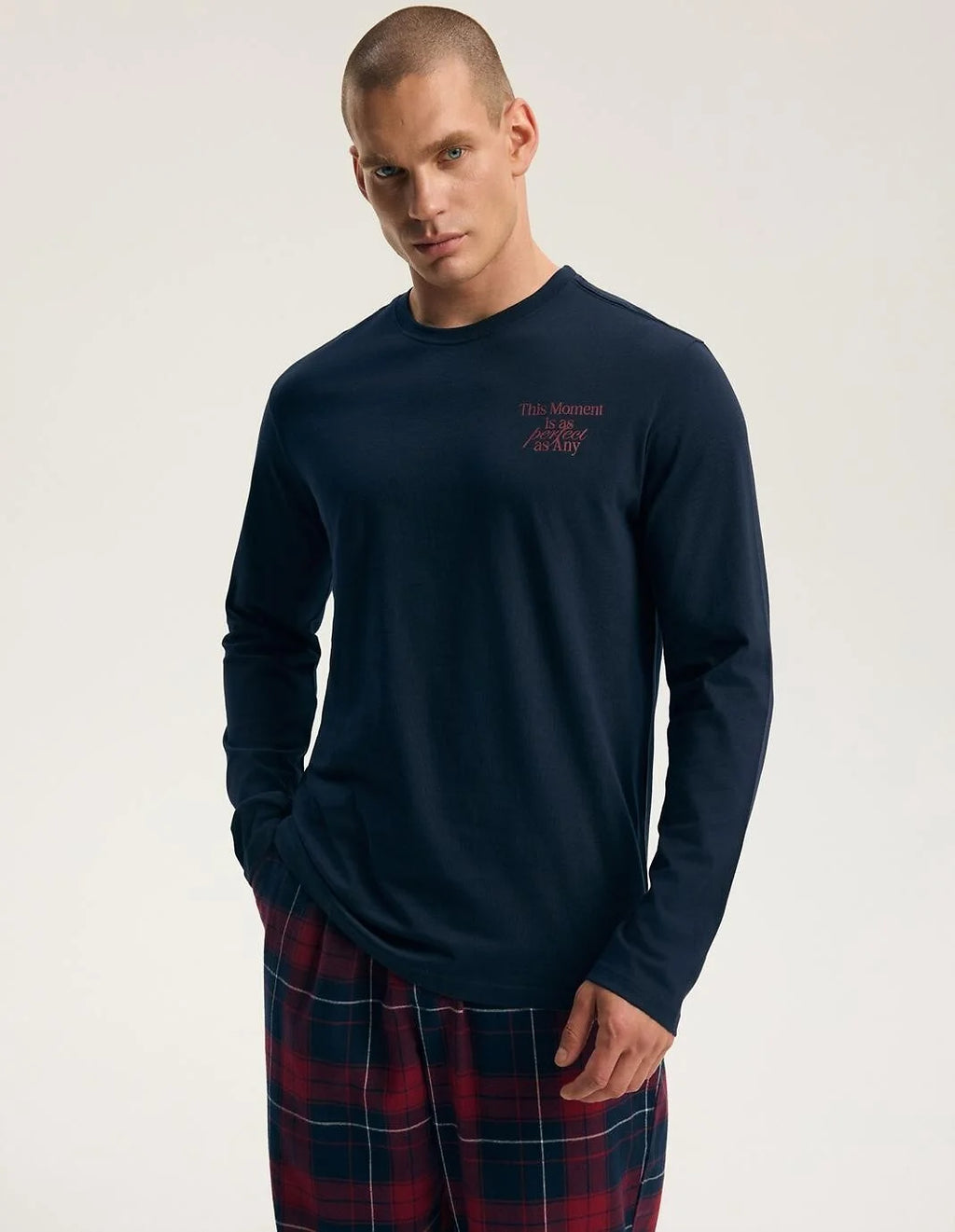 45455 indigo - pigiama lungo da uomo in puro cotone