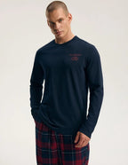 45455 indigo - pigiama lungo da uomo in puro cotone