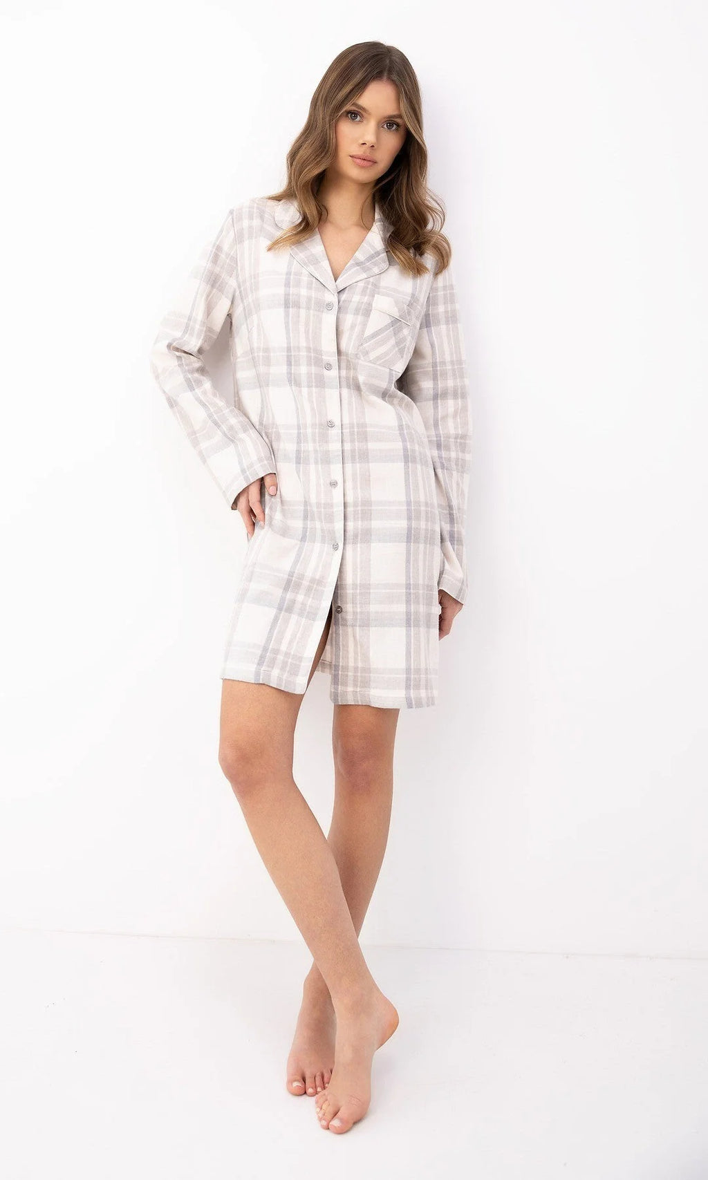Adora - camicia da notte donna in cotone e viscosa a quadri