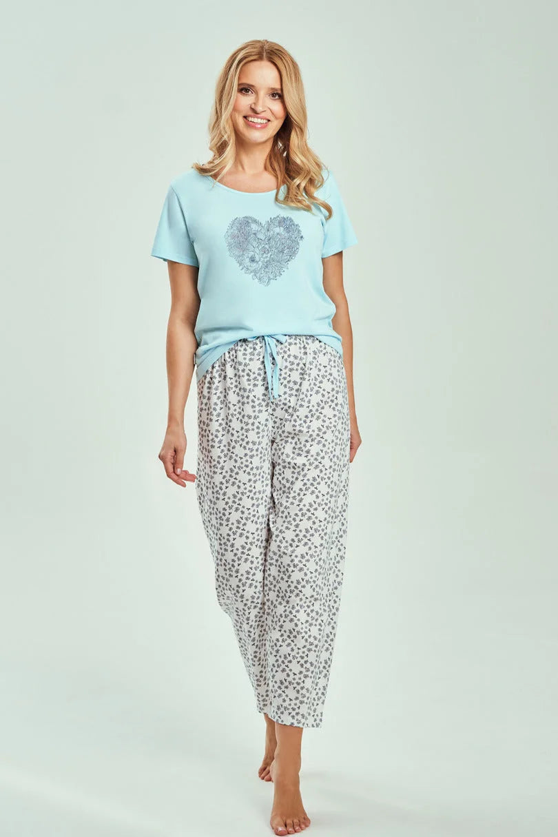 3513 - alessia - pigiama donna in 100% cotone con pantaloni