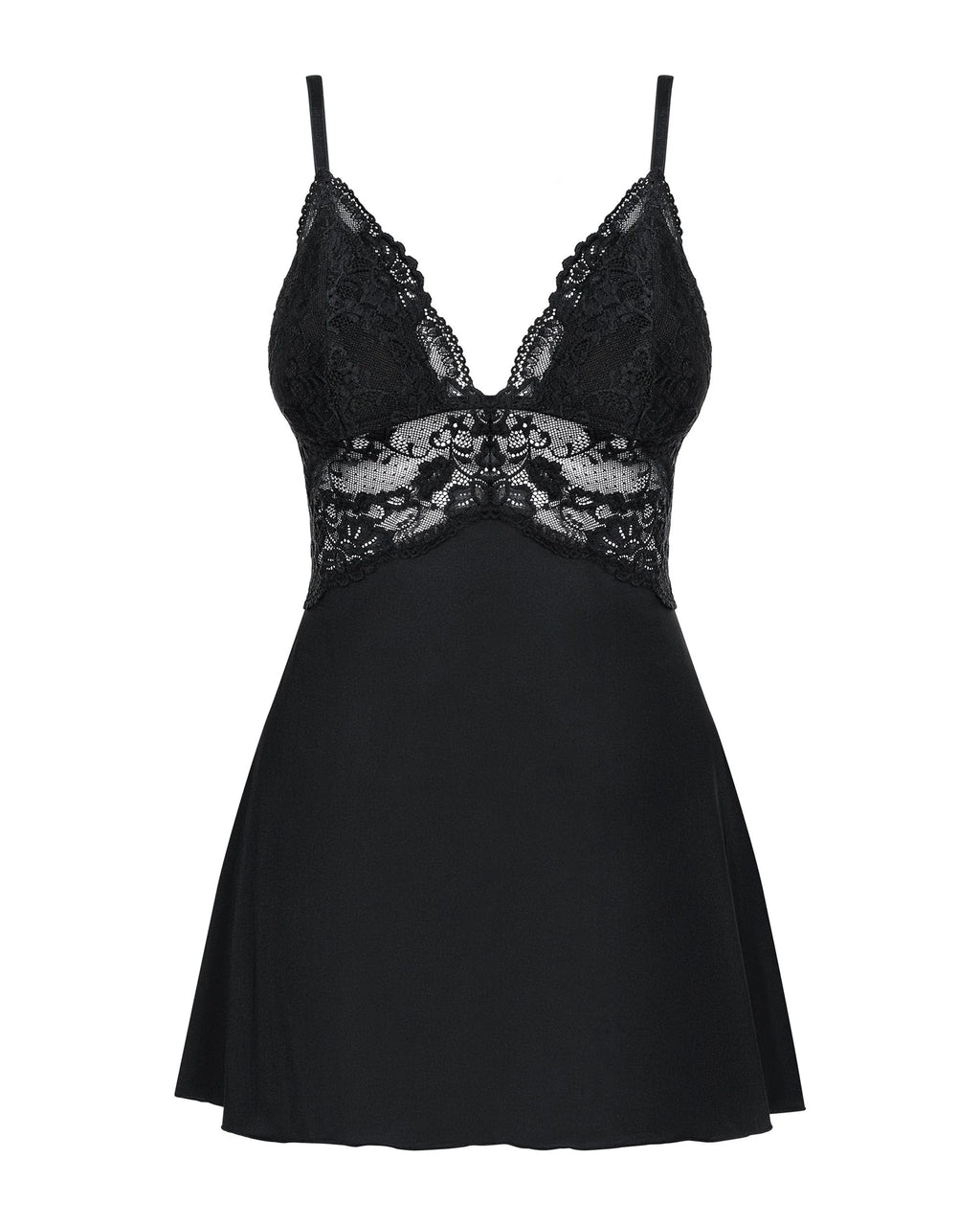 Babydoll nero con pizzo floreale | chiara 800