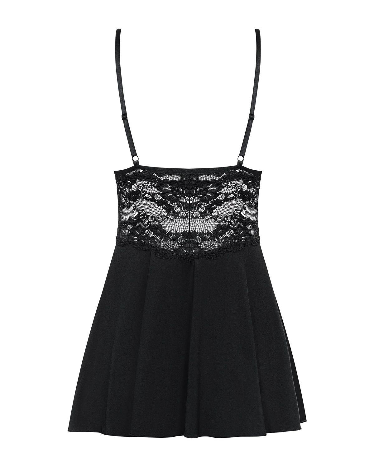 Babydoll nero con pizzo floreale | chiara 800