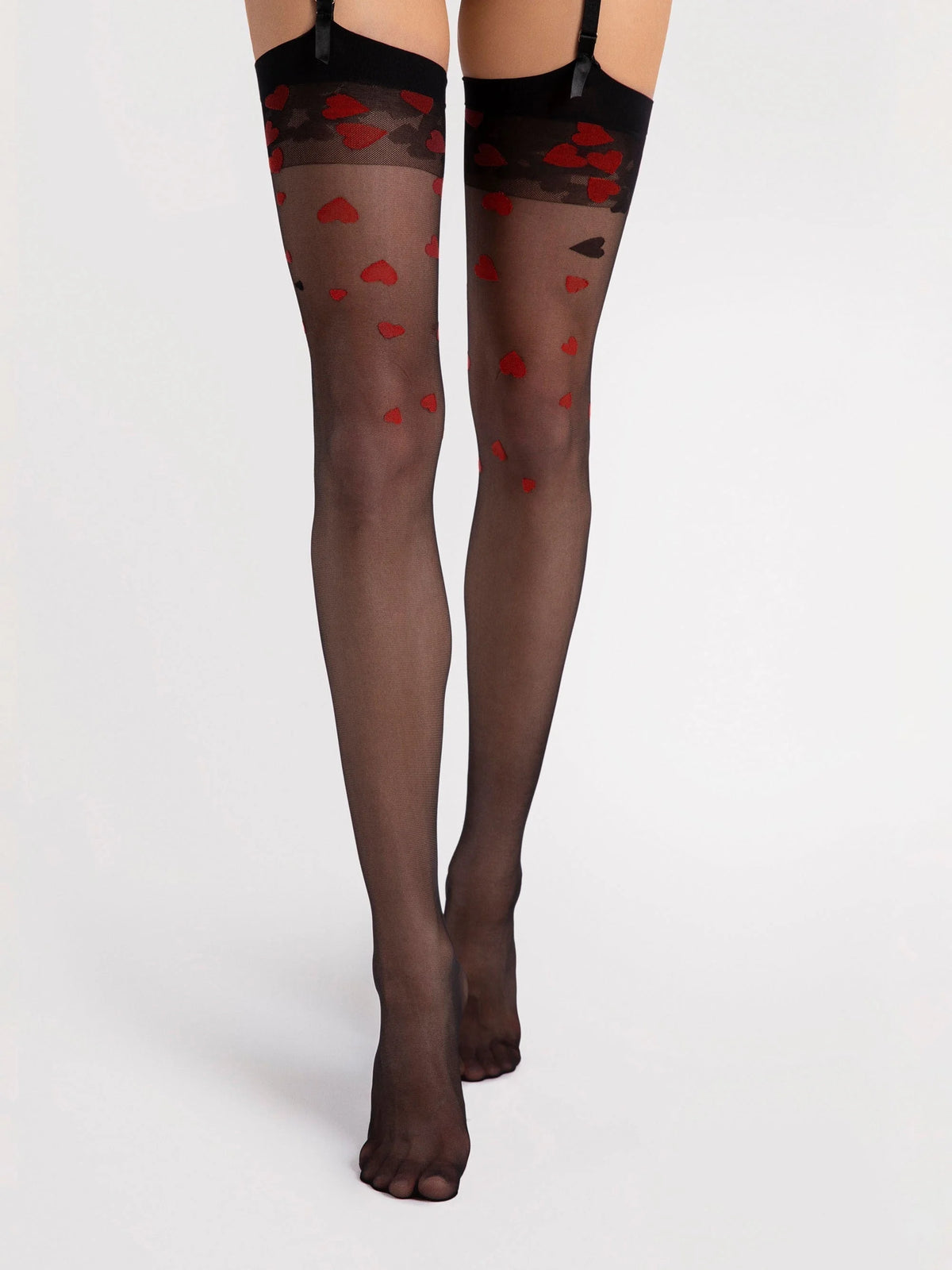 Calze velate per reggicalze con cuori rossi - 20 den | alice
