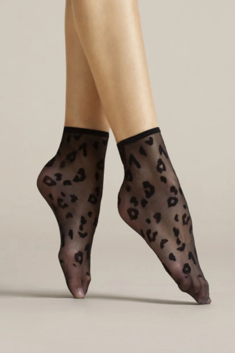 Calzini velati a stampa animalier con bordo comfort - 8 den