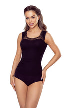 Canotta donna 100% cotone con scollo in pizzo guipure
