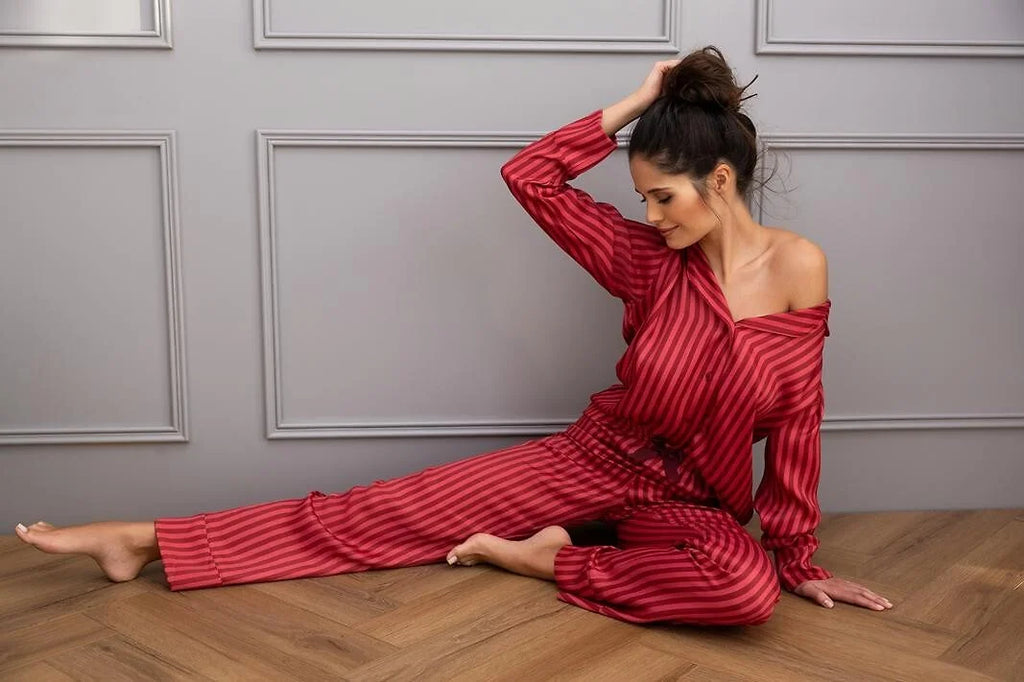 Cherry | pigiama lungo aperto da donna in viscosa a righe