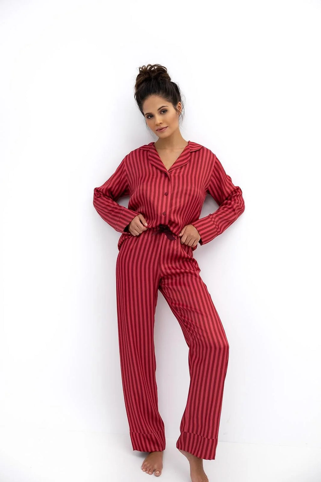 Cherry | pigiama lungo aperto da donna in viscosa a righe