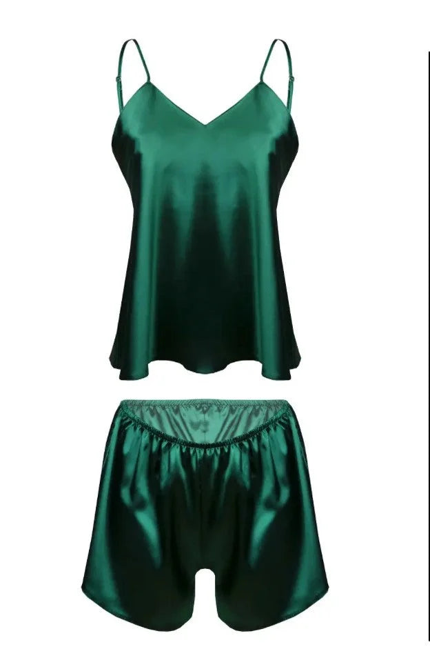 Completo due pezzi in raso liscio - canotta e shorts | karen