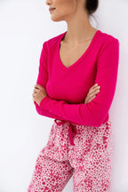 Cuoricini | pigiama donna con maglia a costine e pantaloni