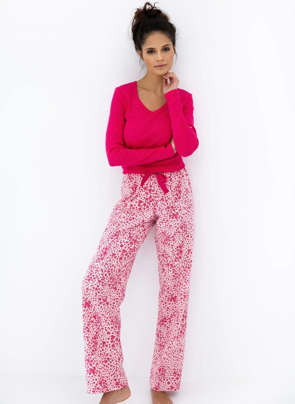 Cuoricini | pigiama donna con maglia a costine e pantaloni