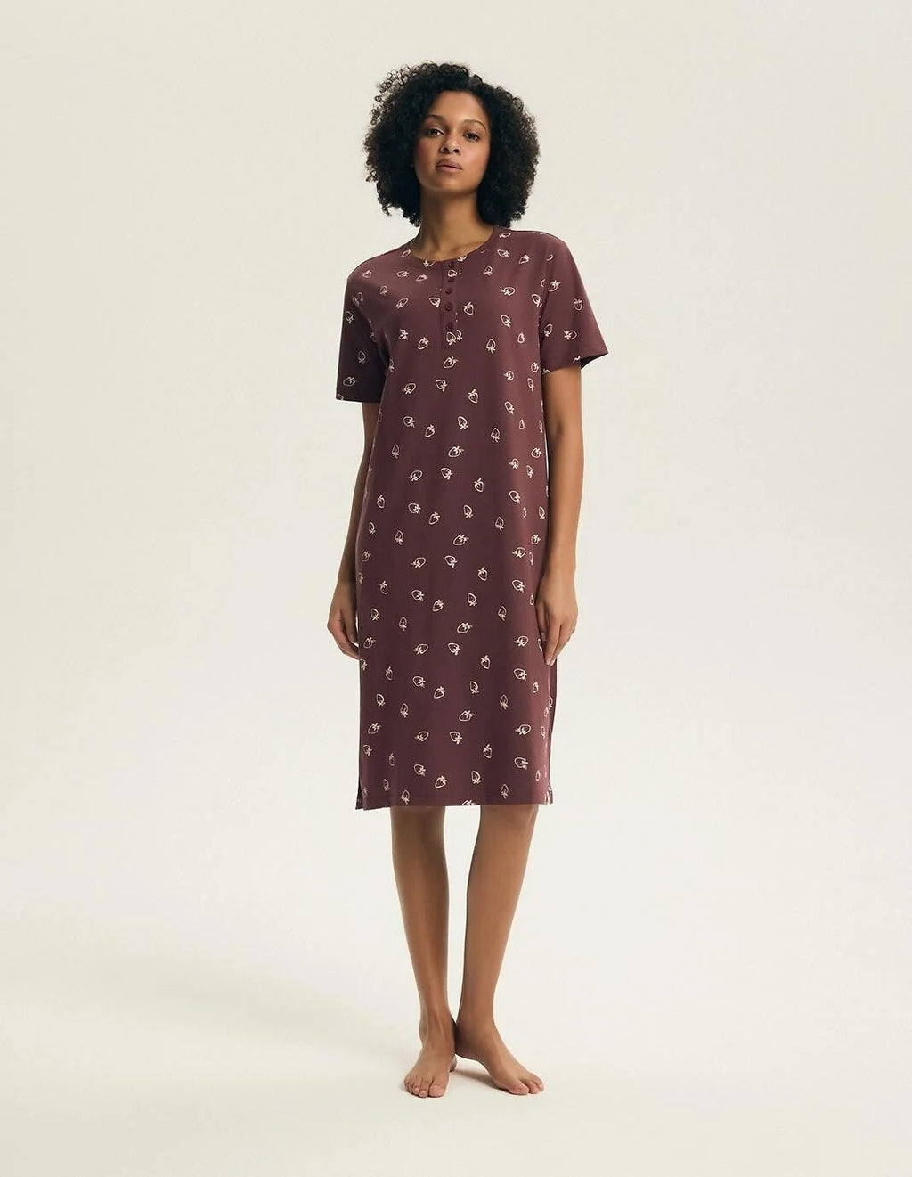 Evika - camicia da notte in cotone con stampa fragole