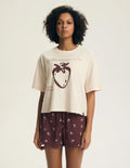 Evika - pigiama estivo donna con crop top e shorts fragole
