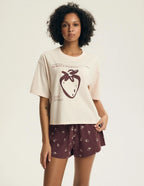 Evika - pigiama estivo donna con crop top e shorts fragole