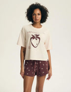Evika - pigiama estivo donna con crop top e shorts fragole
