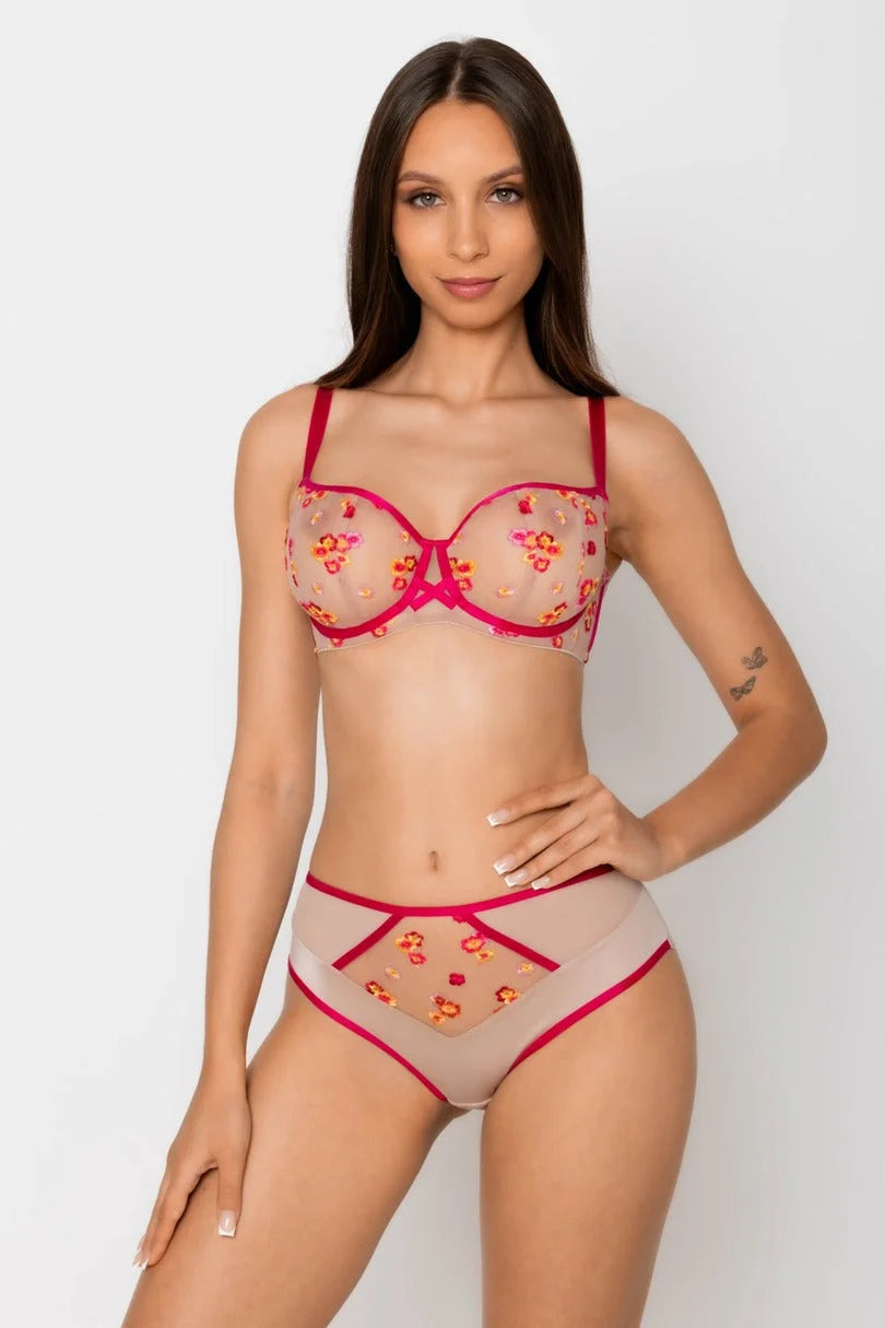 Flora - reggiseno balconette soft in tulle nude ricamato