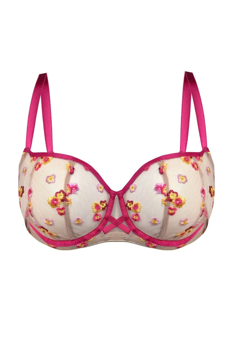 Flora - reggiseno balconette soft in tulle nude ricamato