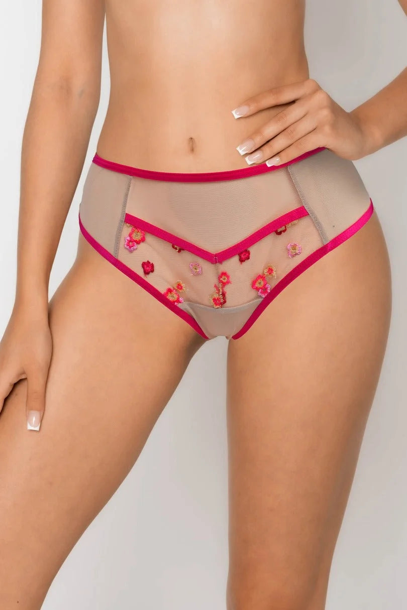 Flora - slip da donna brasiliano con ricami e profili