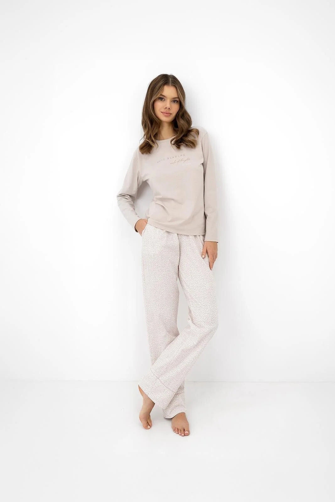 Lyanna - pigiama da donna in cotone con maglia a scritta