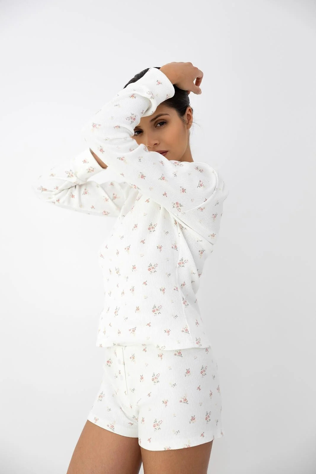 Mireya - pigiama da donna in cotone costinato a micro fiori