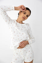 Mireya - pigiama da donna in cotone costinato a micro fiori