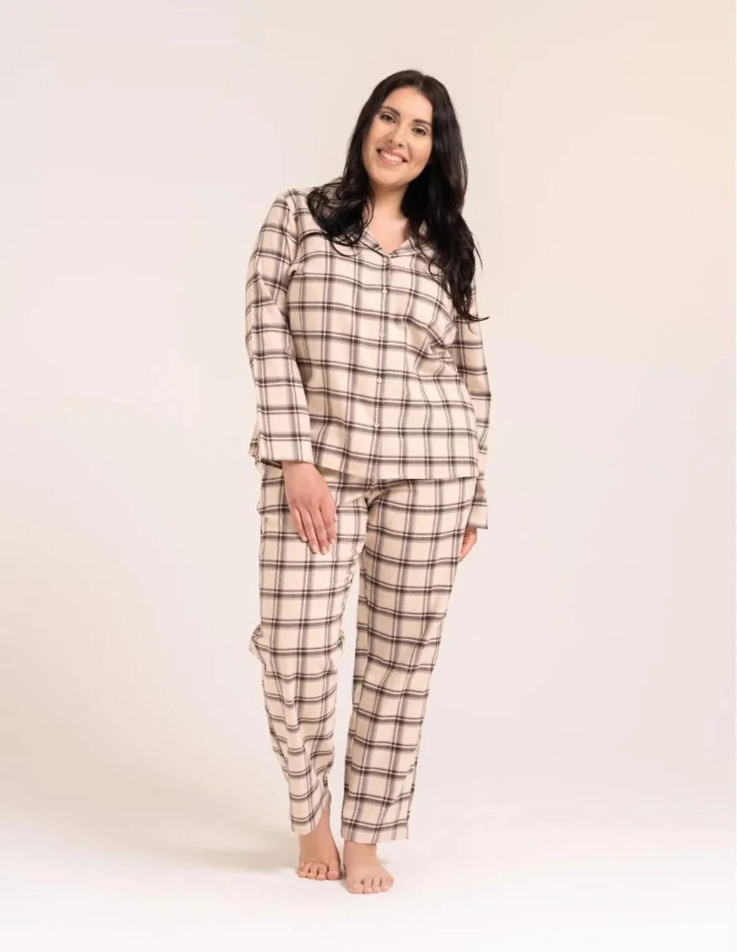 Pdd5500-007 - pigiama donna aperto in cotone a quadri