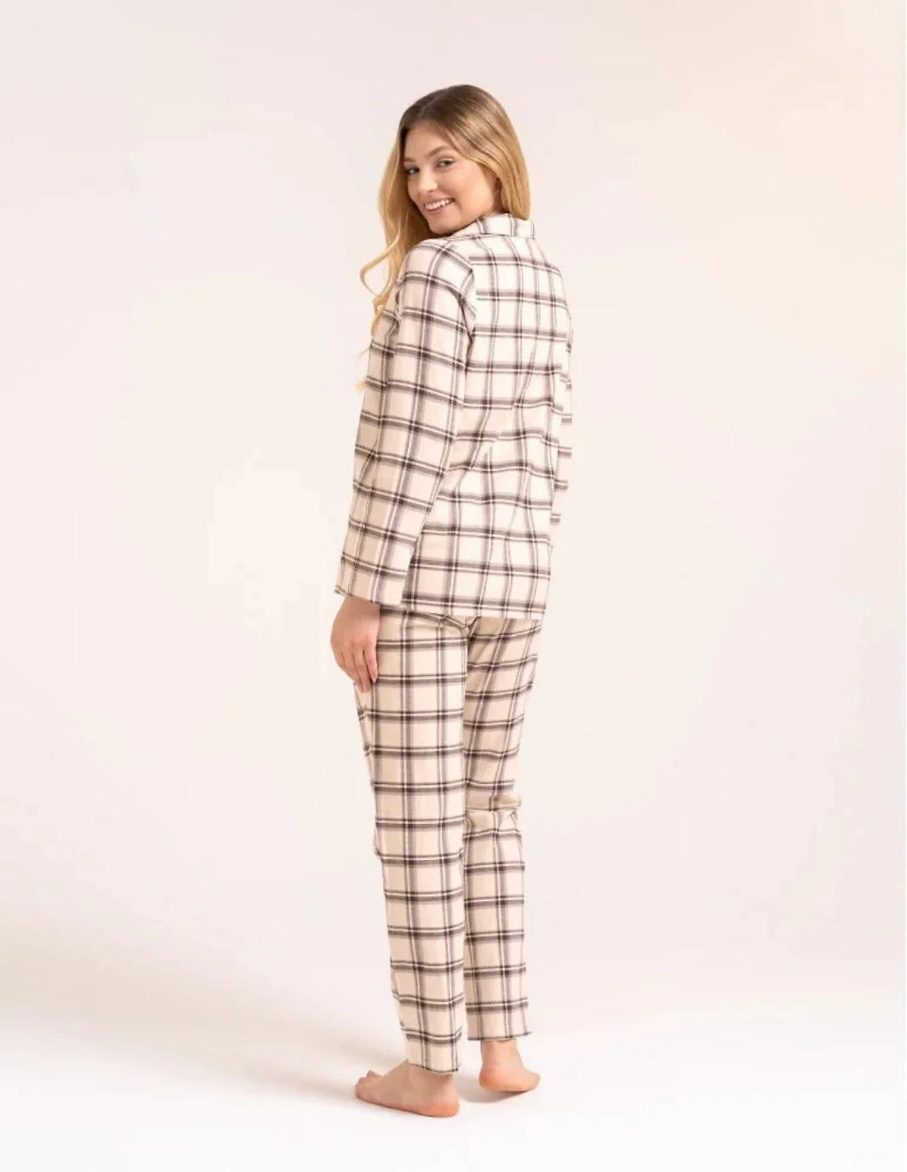Pdd5500-007 - pigiama donna aperto in cotone a quadri