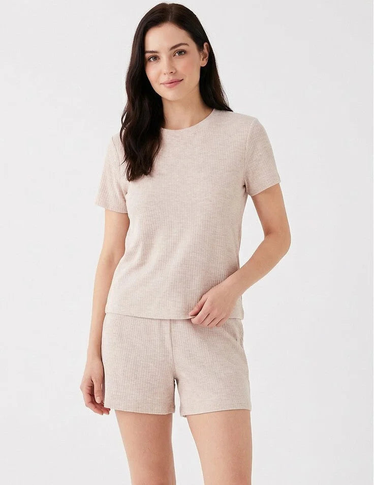 Pdd4300-020 - pigiama corto da donna a coste in cotone