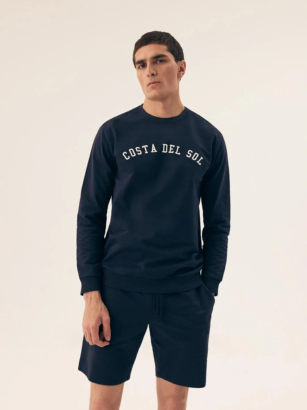 Pigiama da uomo in cotone manica lunga pantaloncini corti