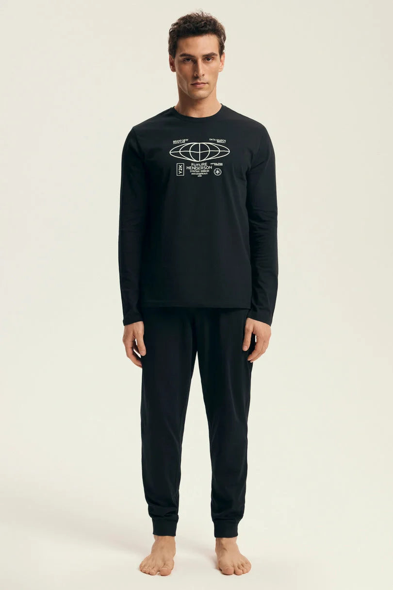 Pigiama uomo in cotone stile jogger con stampa futuristica