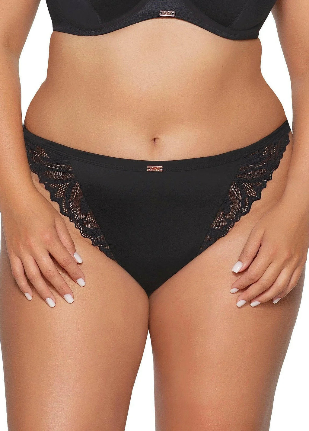 Slip donna brasiliano in microfibra e pizzo - nero - 2016