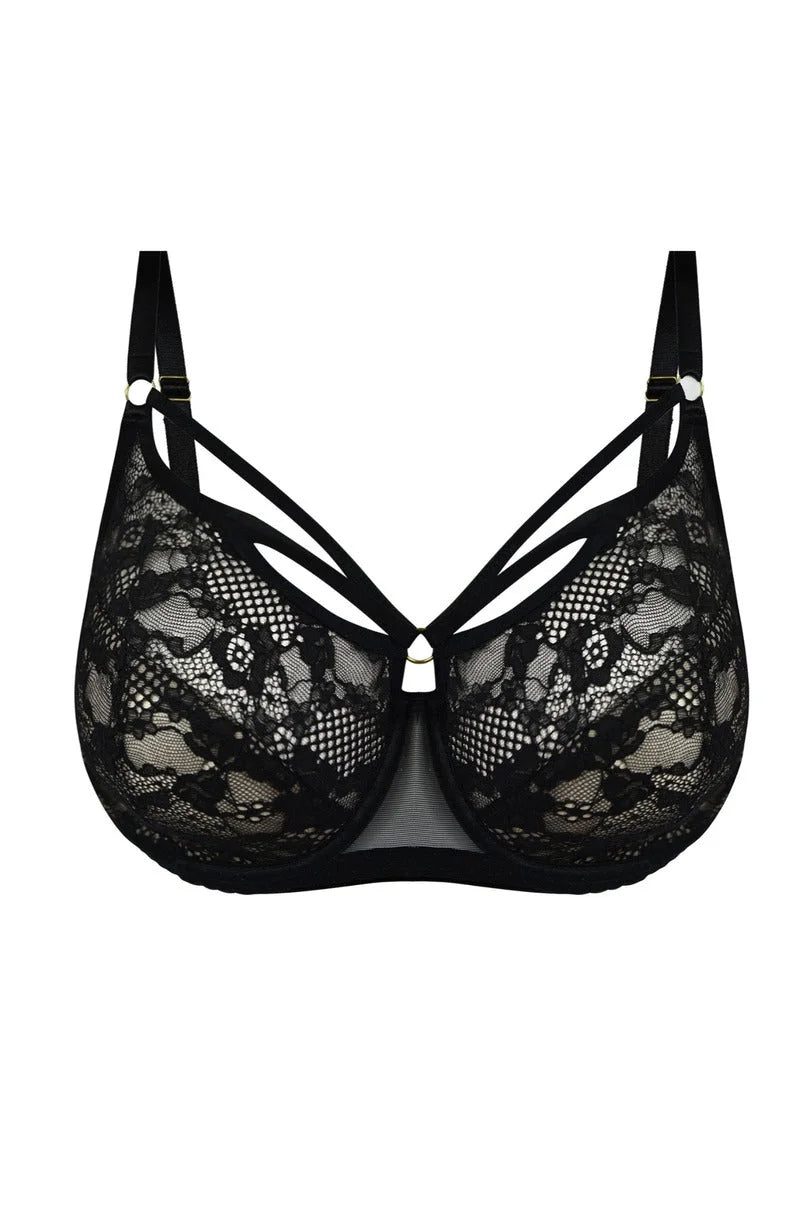 Spider | reggiseno soft in pizzo con decoro strappy –