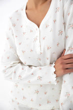 Vida - pigiama da donna in cotone costinato a micro fiori